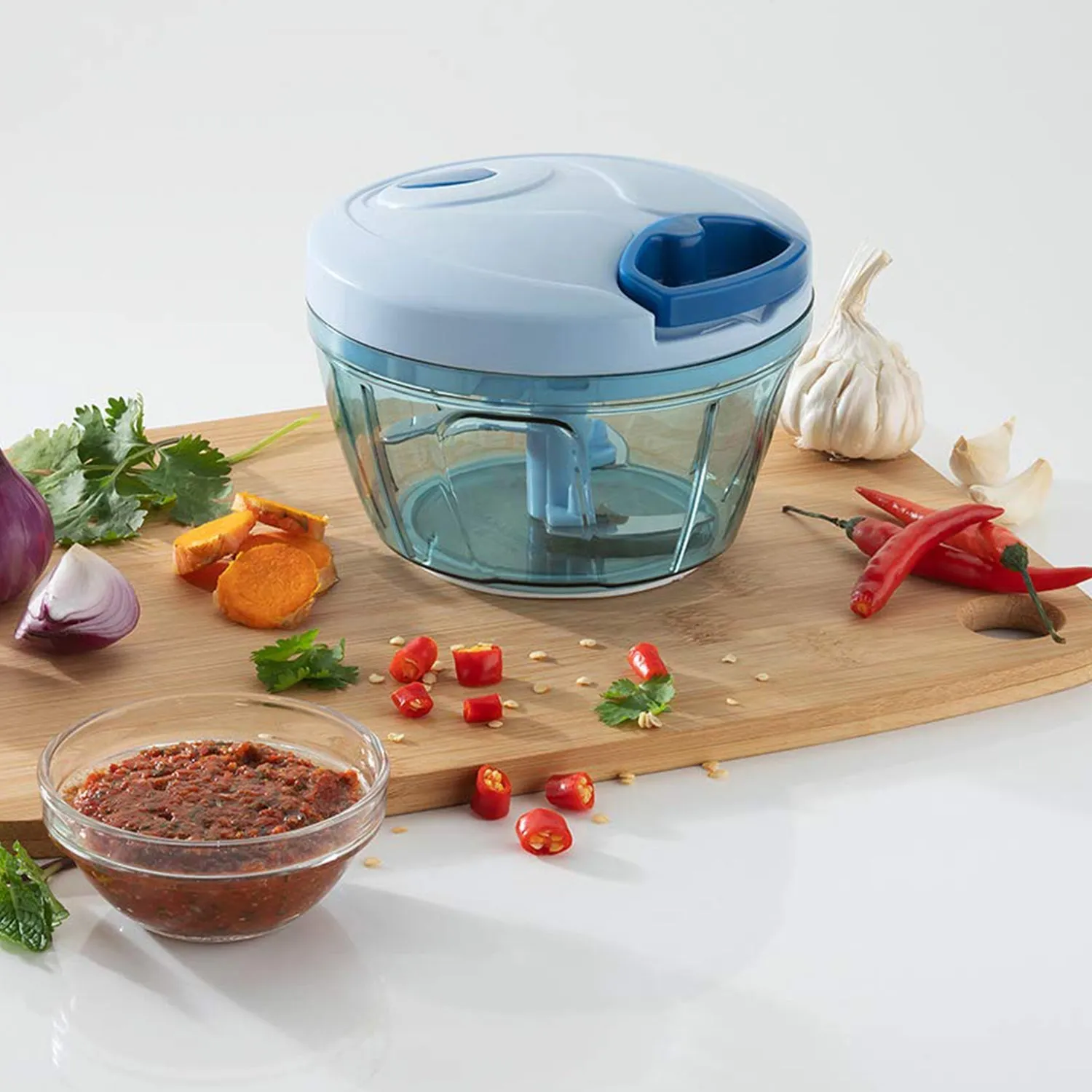 0080 V Atm Blue 450 ML Chopper widely used in all types of household kitchen purposes for chopping and cutting of various kinds of fruits and vegetables etc.