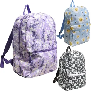 17" Wholesale Printed Backpacks in 3 Assorted Prints - Bulk Case of 24 Bookbags