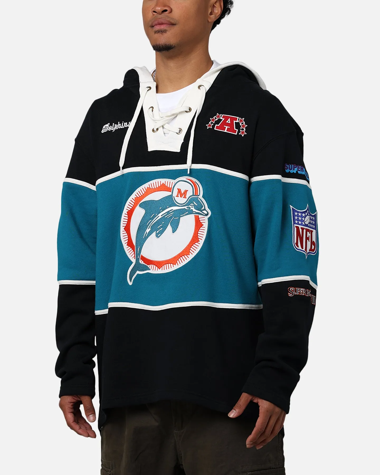 47 Brand Miami Dolphins Super Bowl Gridiron Lacer Hoodie Jet Black