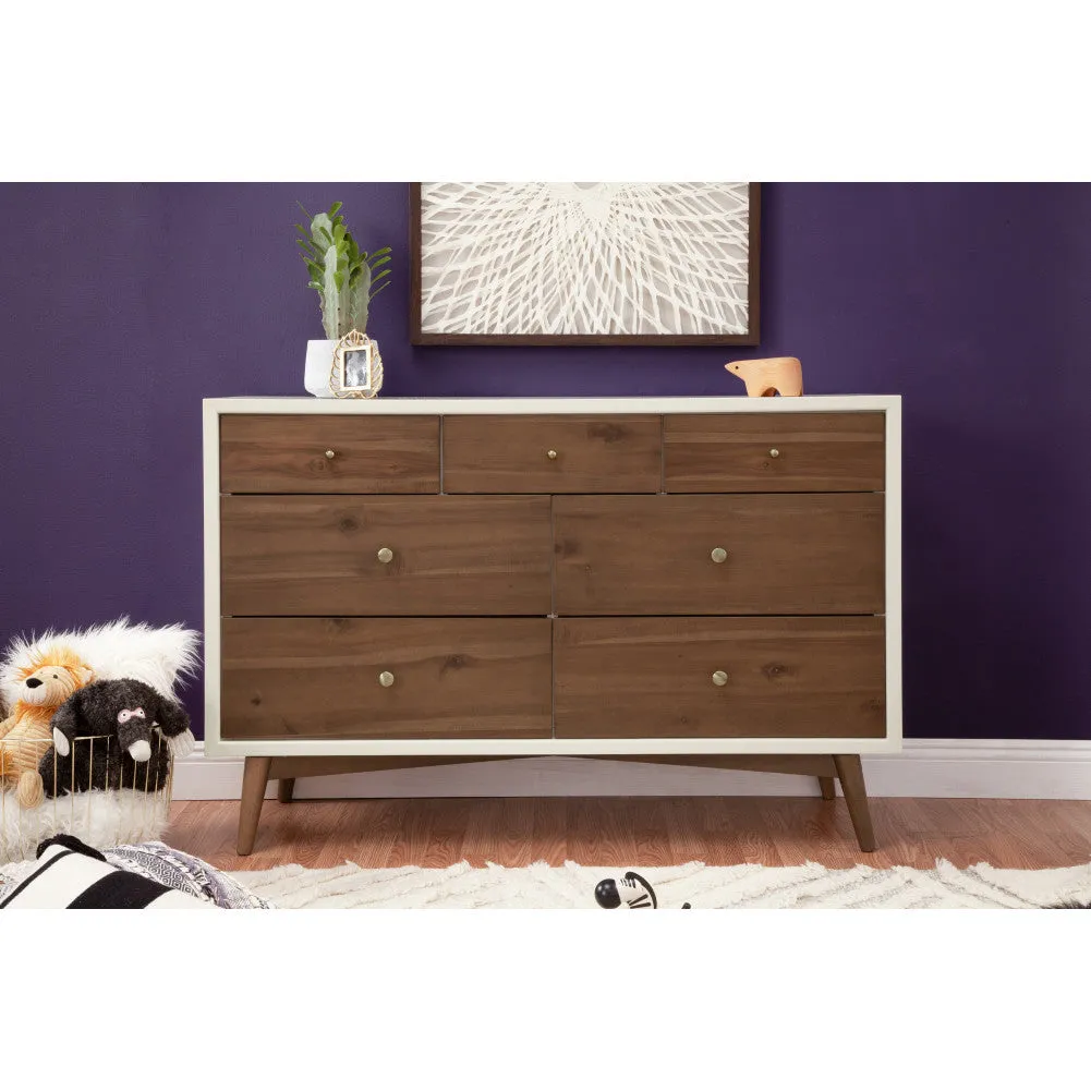 Babyletto Palma 7-Drawer Double Dresser - White and Natural Walnut