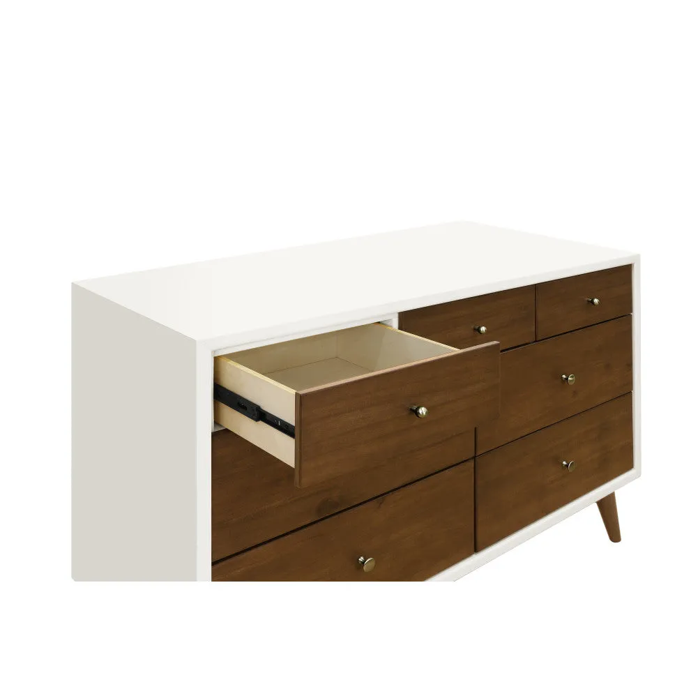 Babyletto Palma 7-Drawer Double Dresser - White and Natural Walnut