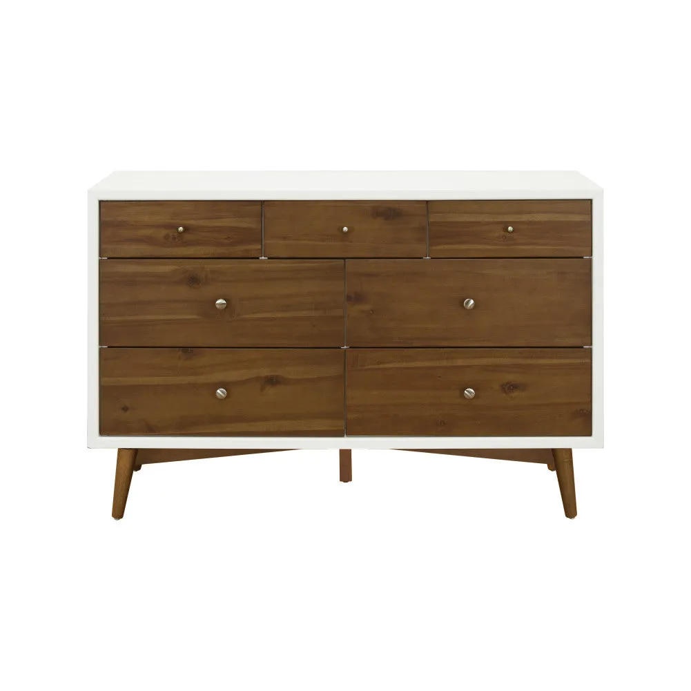 Babyletto Palma 7-Drawer Double Dresser - White and Natural Walnut