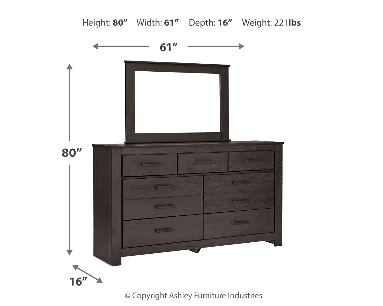 Brinxton Queen/Full Panel Headboard Bed with Mirrored Dresser, Chest and 2 Nightstands