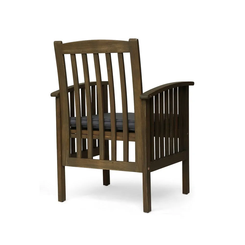 Gerry Dining Chair, Slatted Back Outdoor Natural Brown Wood, Dark Gray By Casagear Home