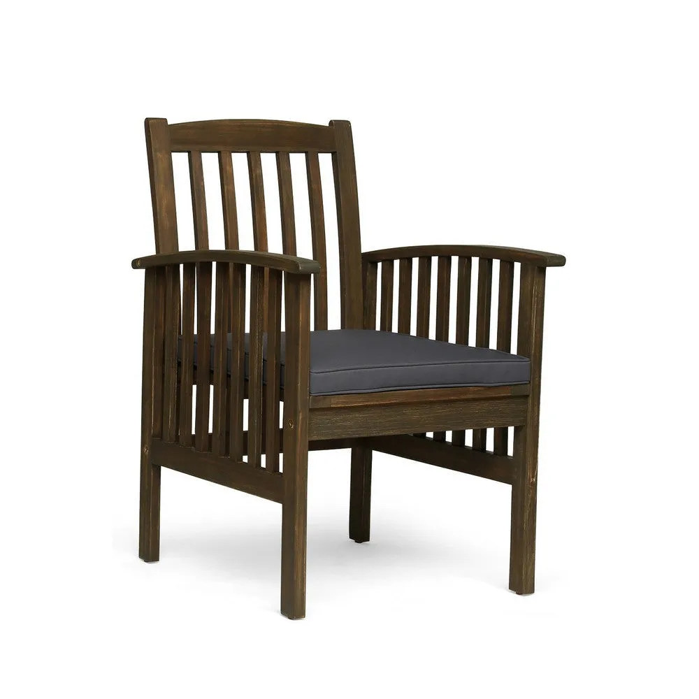 Gerry Dining Chair, Slatted Back Outdoor Natural Brown Wood, Dark Gray By Casagear Home