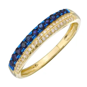 Half Diamonds Half Blue Sapphires on Blue Rhodium Ring