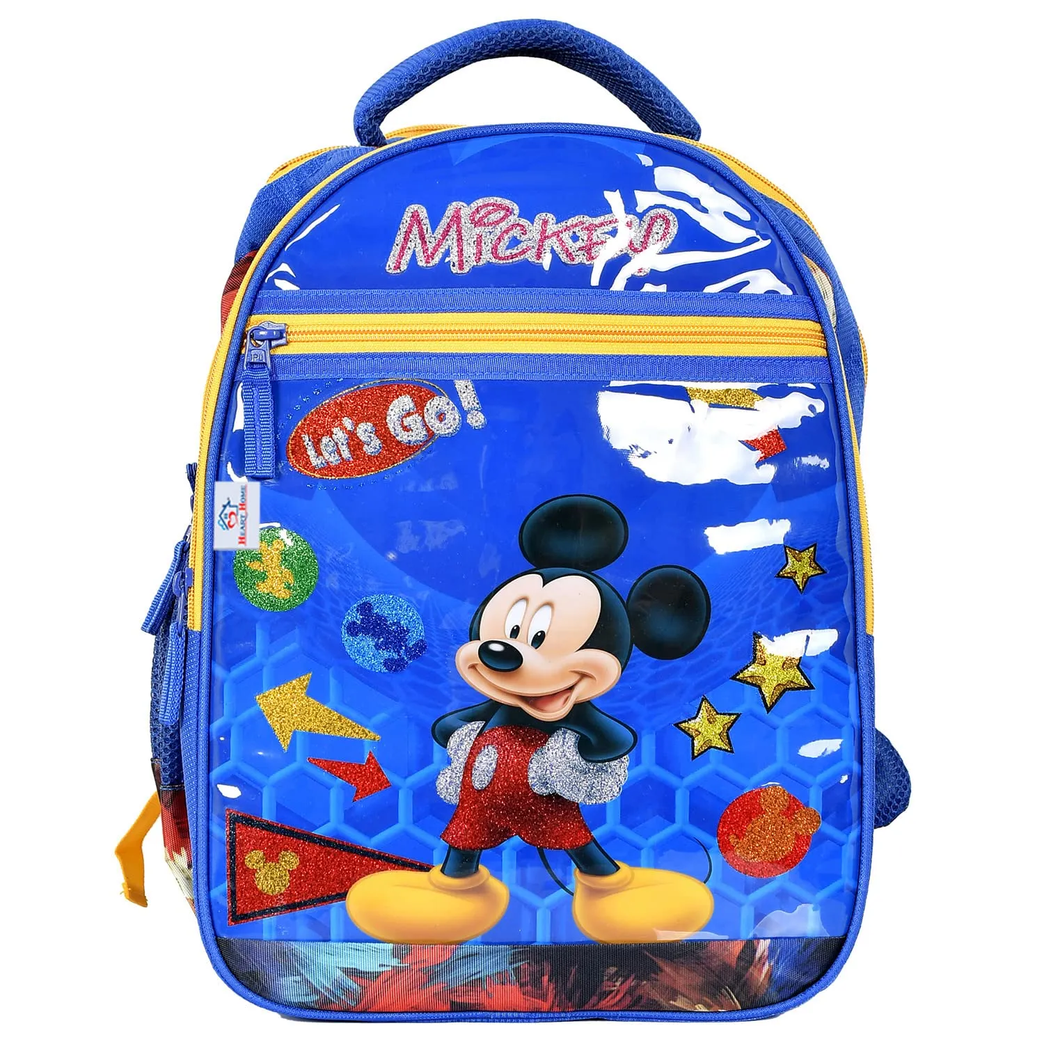 Heart Home Polyester Waterproof Shiny Disney Mickey Mouse Print Backpack|Sturdy School Bag For Kids,16 Inch (Navy Blue)