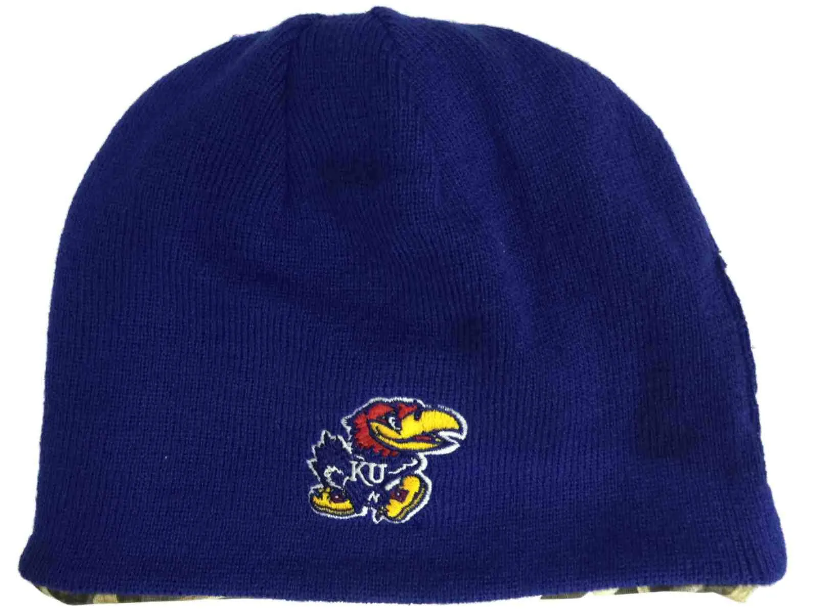 Kansas Jayhawks TOW Realtree Max5 Blue Seasons Reversible Knit Beanie Hat Cap