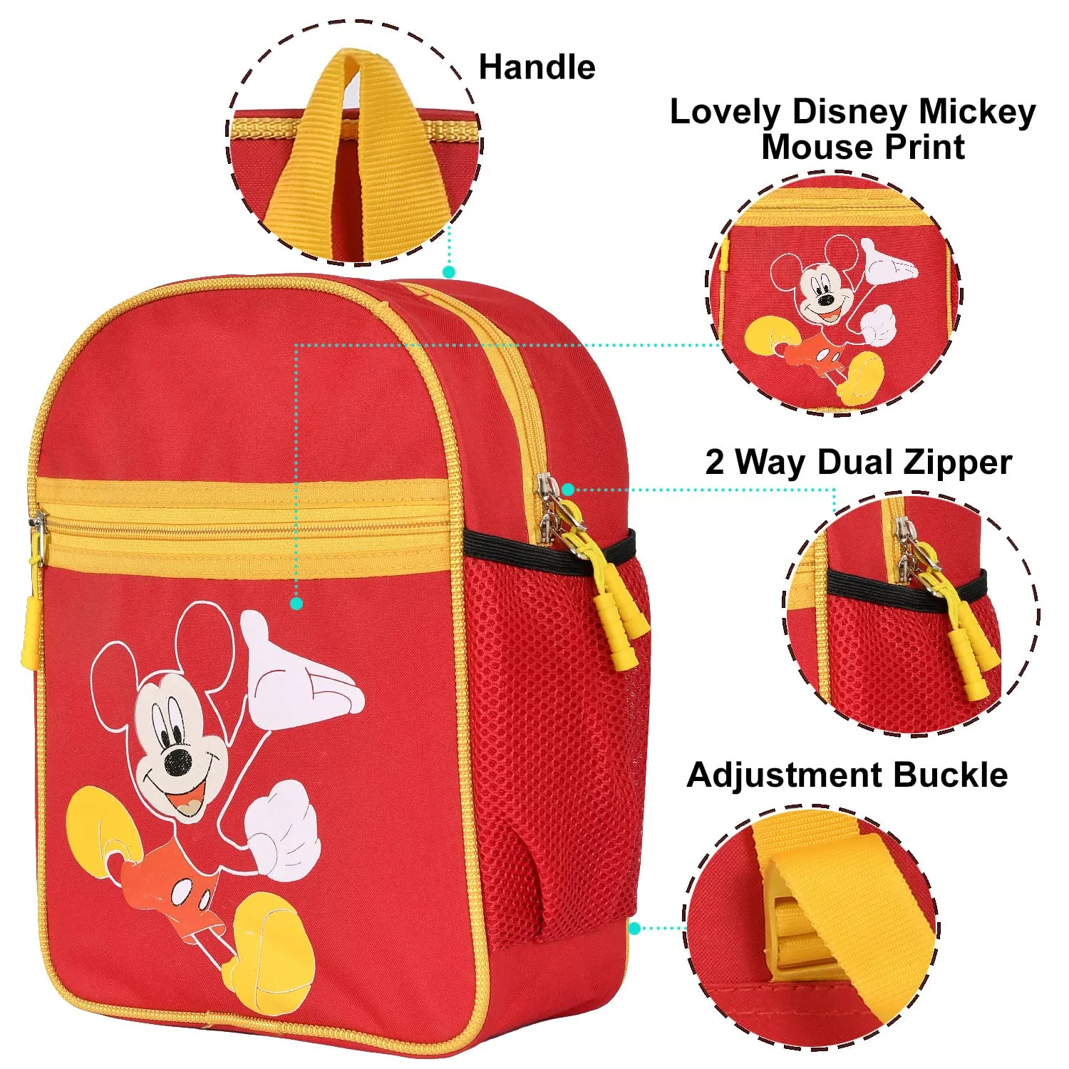 Kuber Industries Polyester Waterproof Disney Mickey Mouse Print Backpack|Sturdy School Bag For Kids,13 Inch (Red)