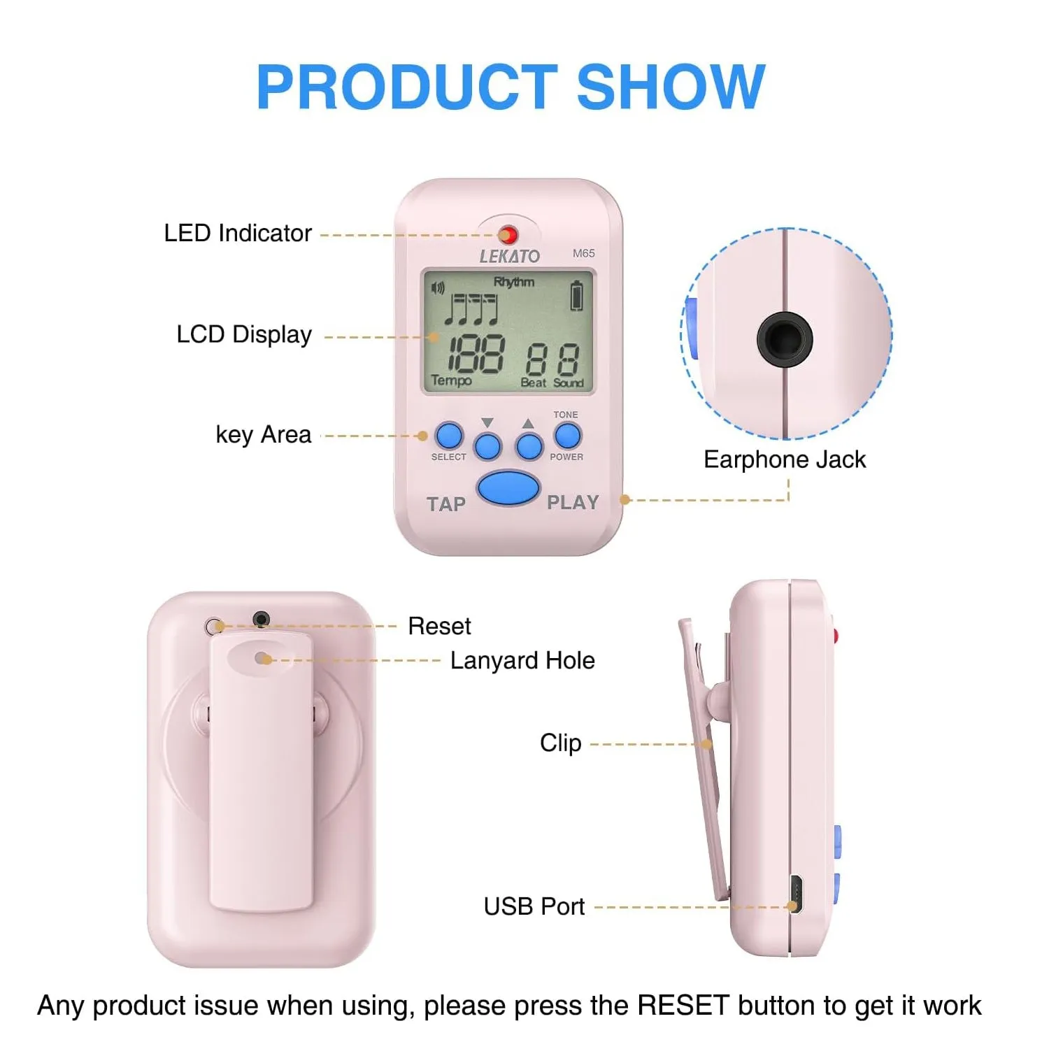 LEKATO M65 Digital Metronome Rechargeable LCD Electronic