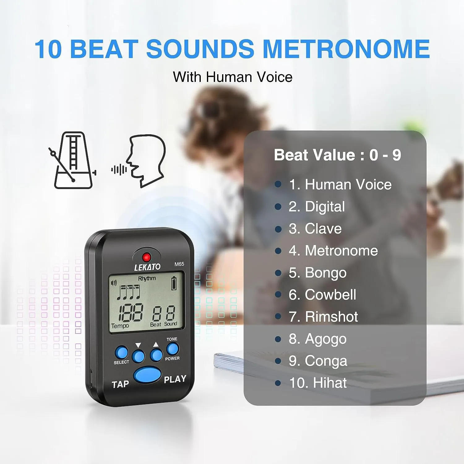 LEKATO M65 Digital Metronome Rechargeable LCD Electronic