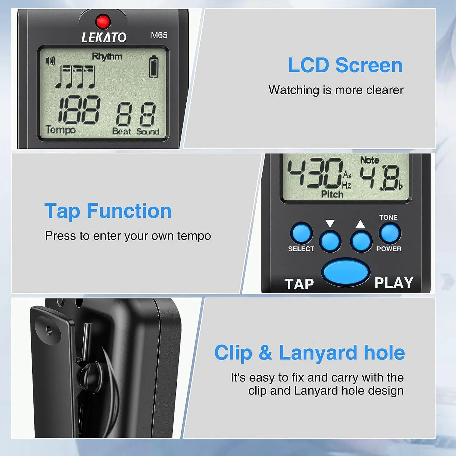 LEKATO M65 Digital Metronome Rechargeable LCD Electronic