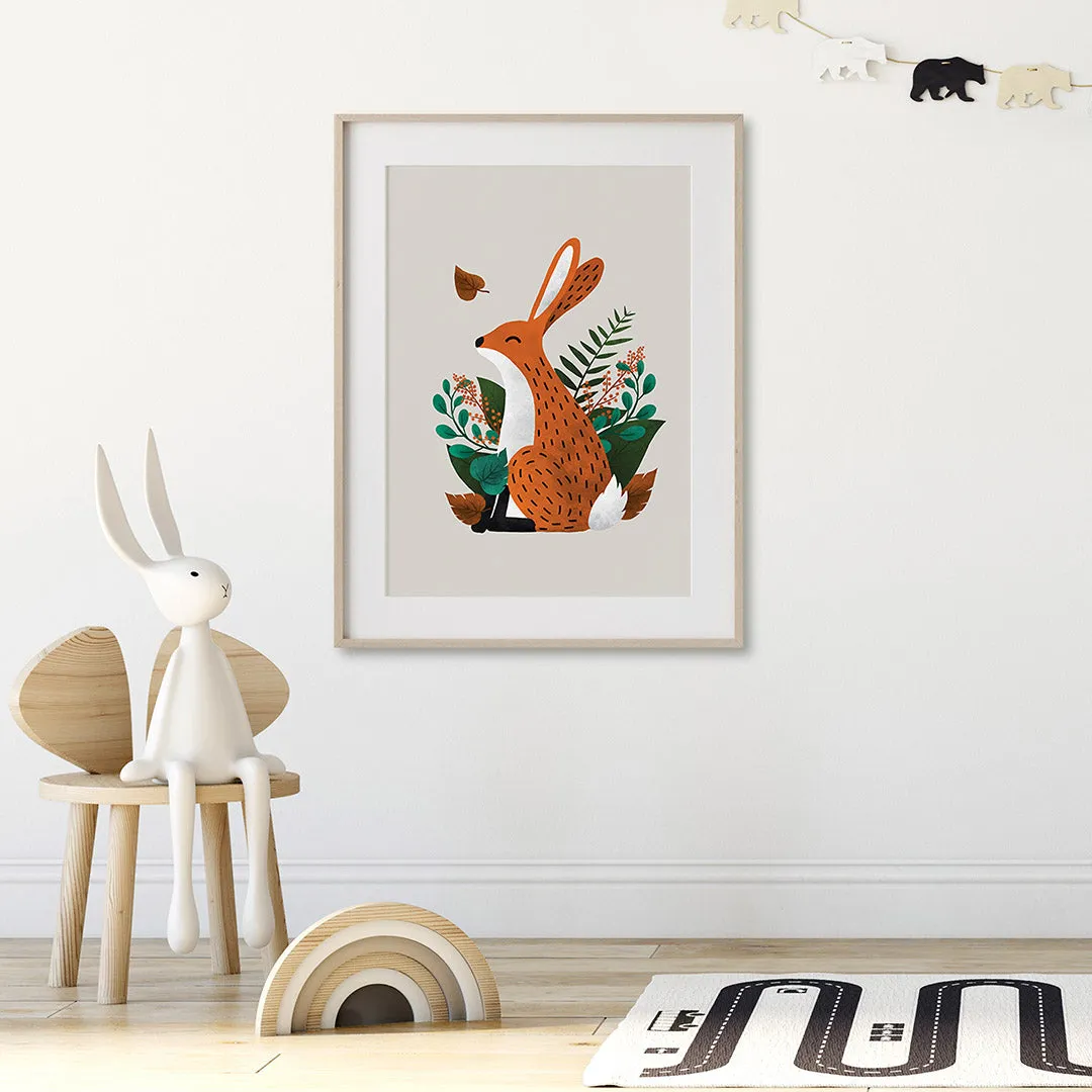 Neutral Fox & Hare Scandi Woodland Animals Nursery Prints Set Of 2