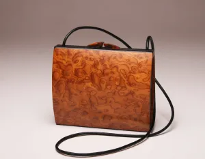 "Olearia" Medium Handbag - Pommele Obechi with Black Top Edge *SOLD OUT*