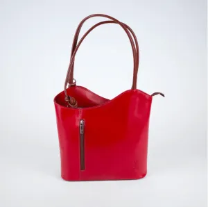 Red Leather Convertible Backpack & Tote Bag, Italian Leather Handbag