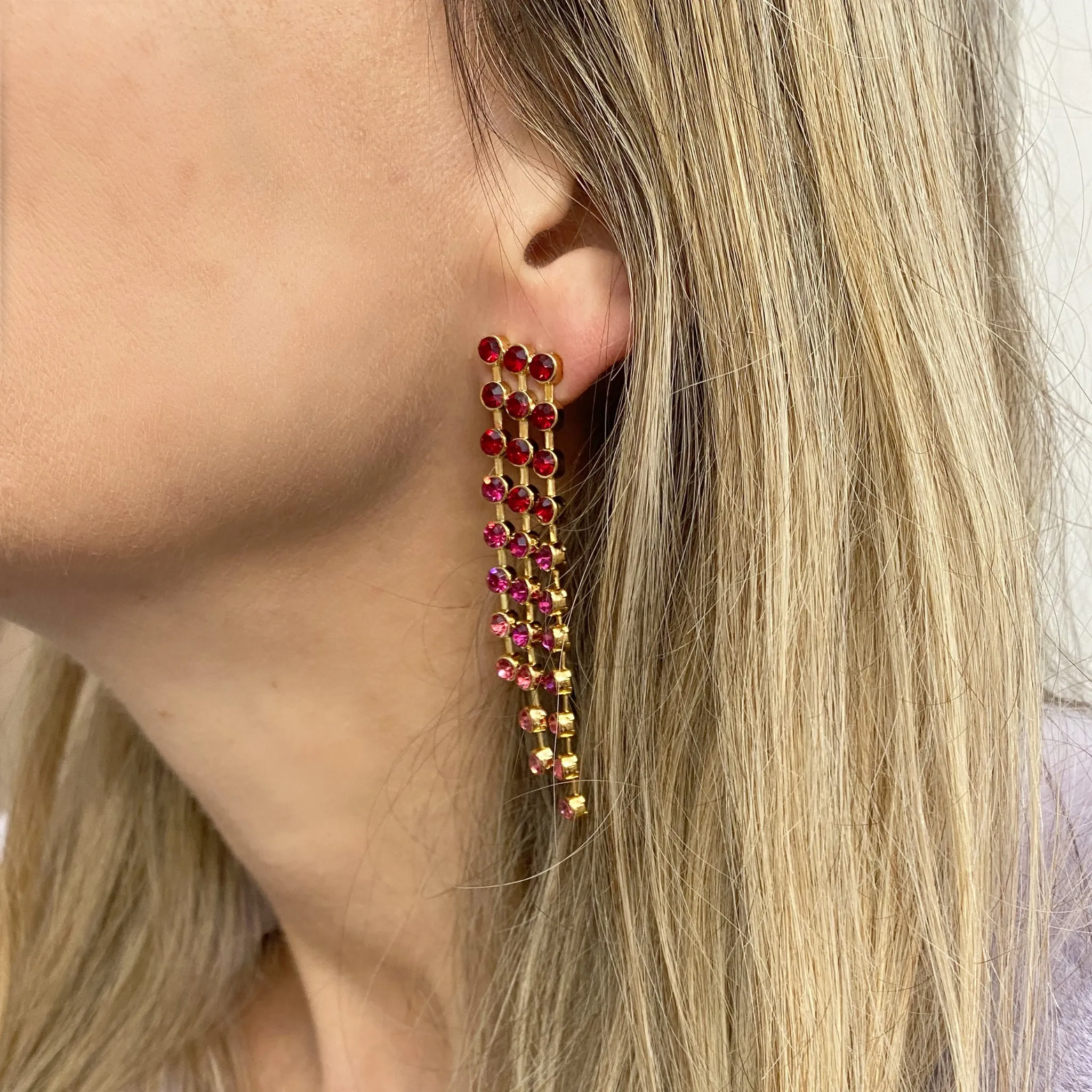 Red Statement Earrings Ombré Long Drop Earrings