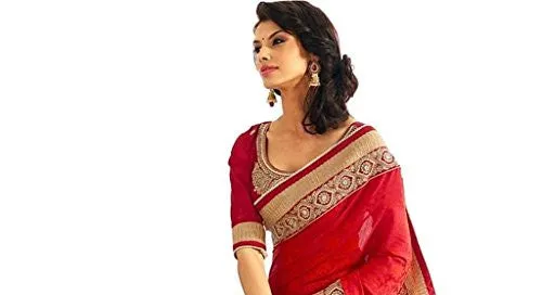 Sargam Fashion Women's Georgette Saree (SRMBREDBEIGE_Red)