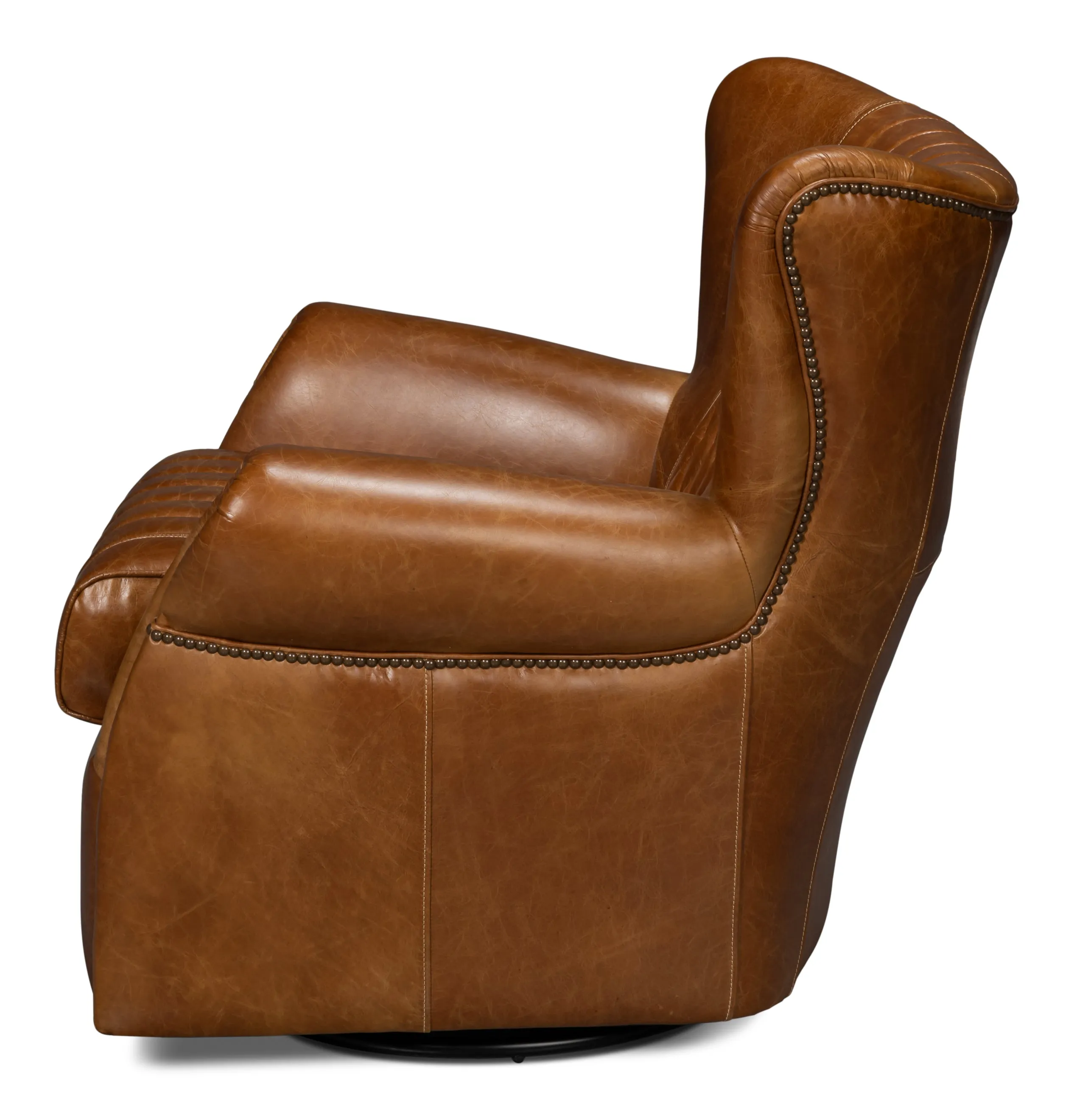 Sarreid - Bugatti Leather Swivel Chair  Cuba Brown - Brown - Traditional