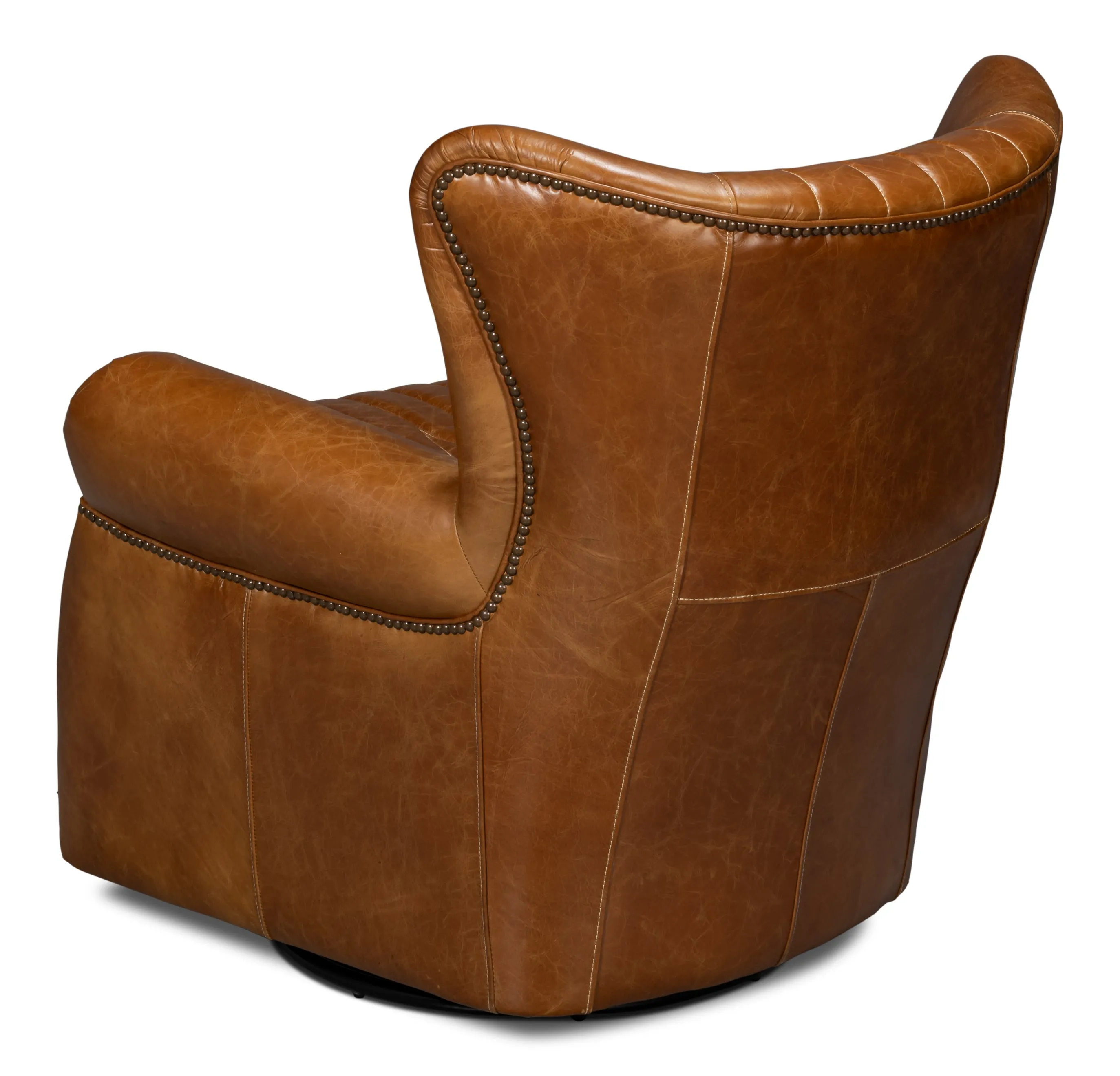 Sarreid - Bugatti Leather Swivel Chair  Cuba Brown - Brown - Traditional