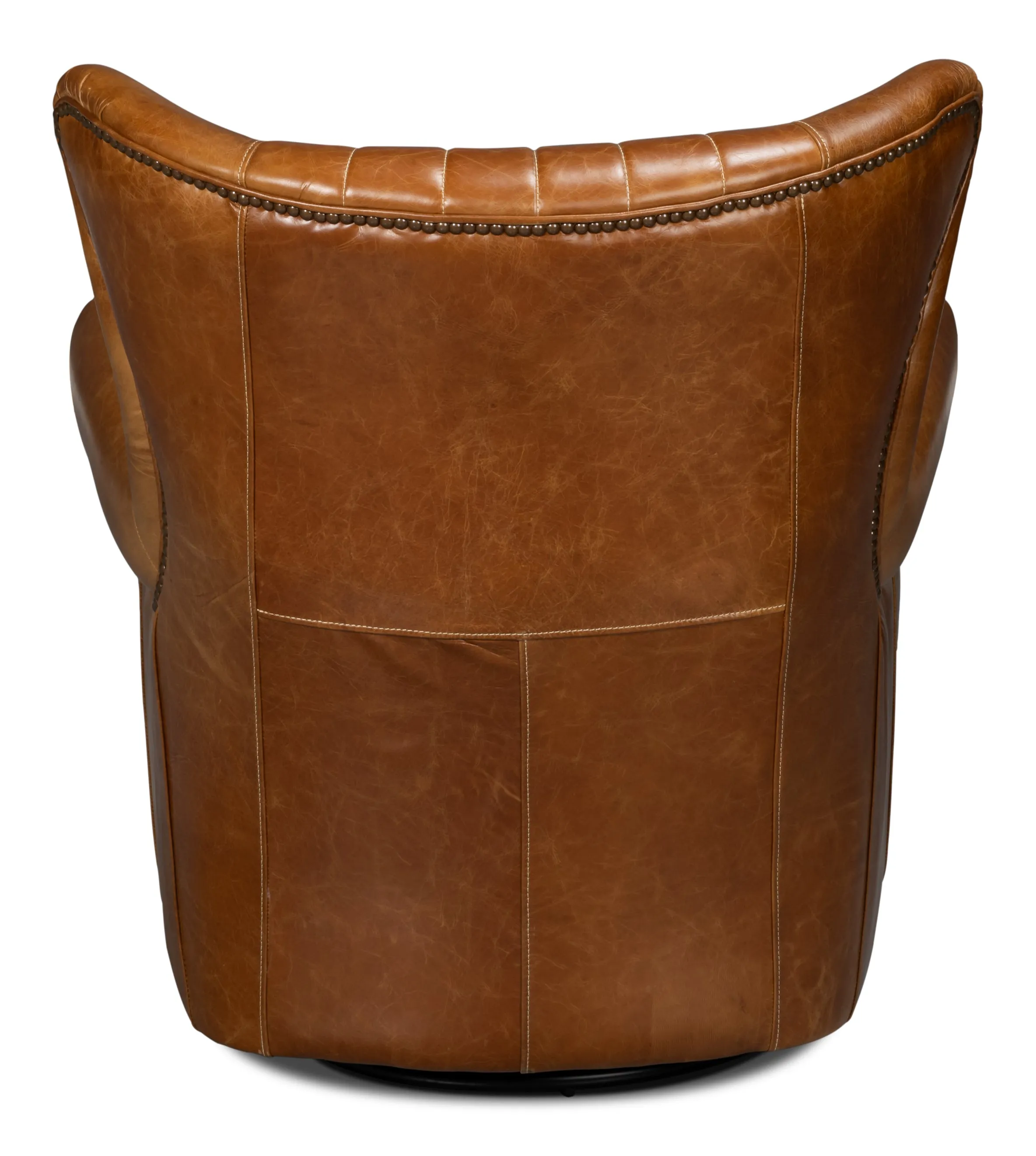 Sarreid - Bugatti Leather Swivel Chair  Cuba Brown - Brown - Traditional