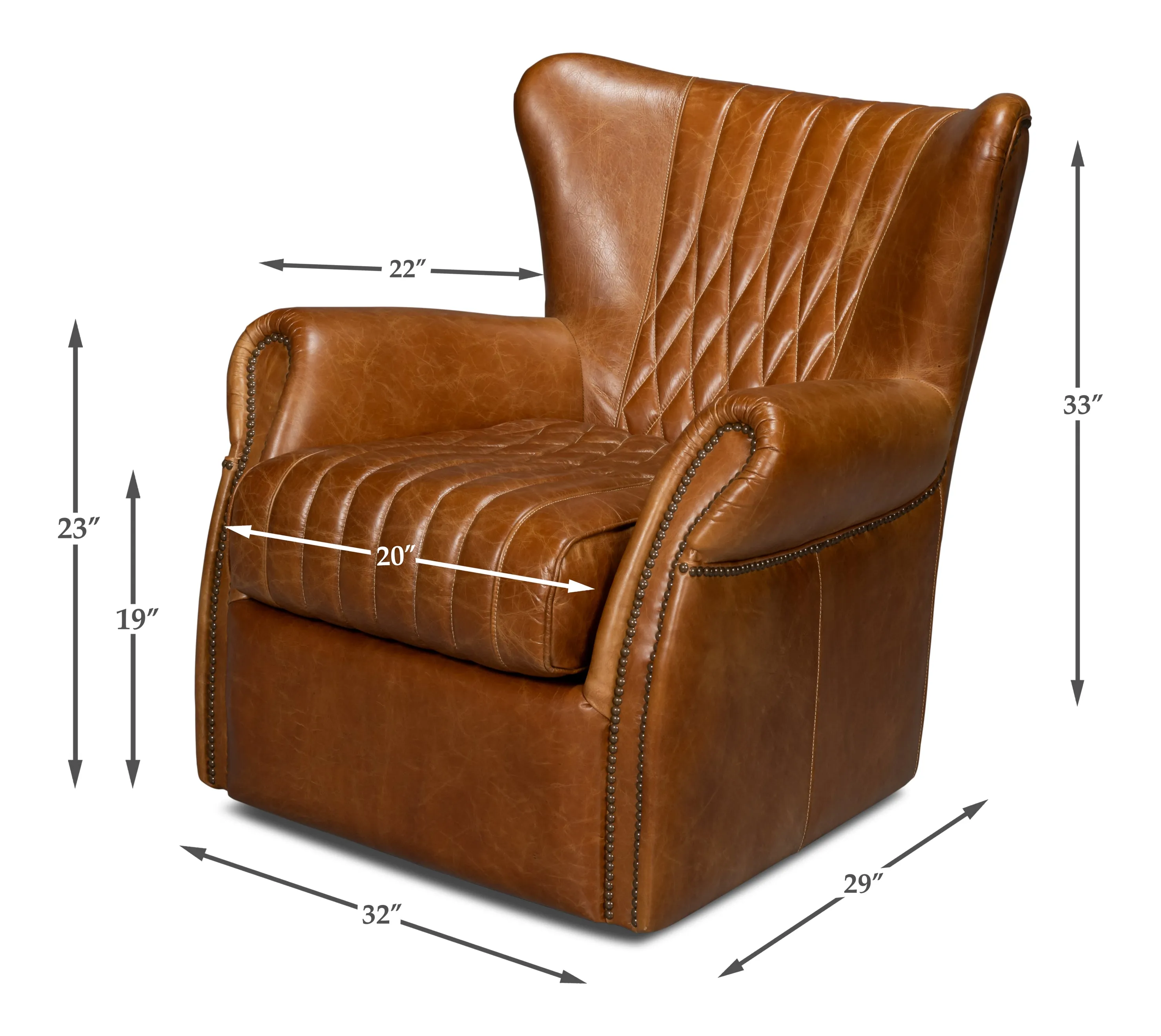 Sarreid - Bugatti Leather Swivel Chair  Cuba Brown - Brown - Traditional