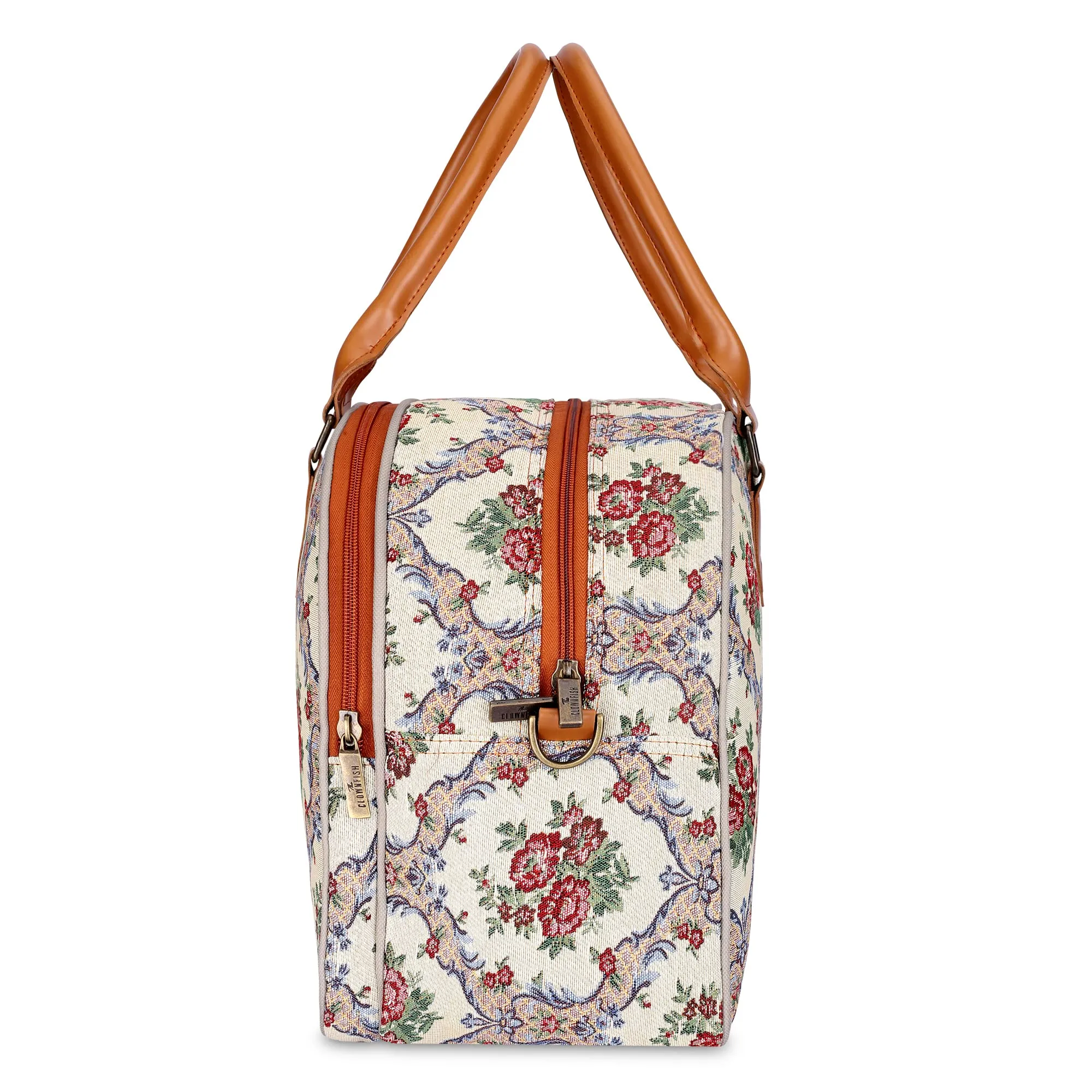 The Clownfish Ziana Series 24 litres Tapestry & Faux Leather Unisex Travel Duffle Bag Luggage Weekender Bag (Magenta-Floral)