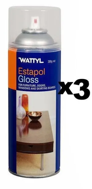 WATTYL Estapol Interior Timber Clear Varnish Aerosol 300g Gloss x 3 Pack