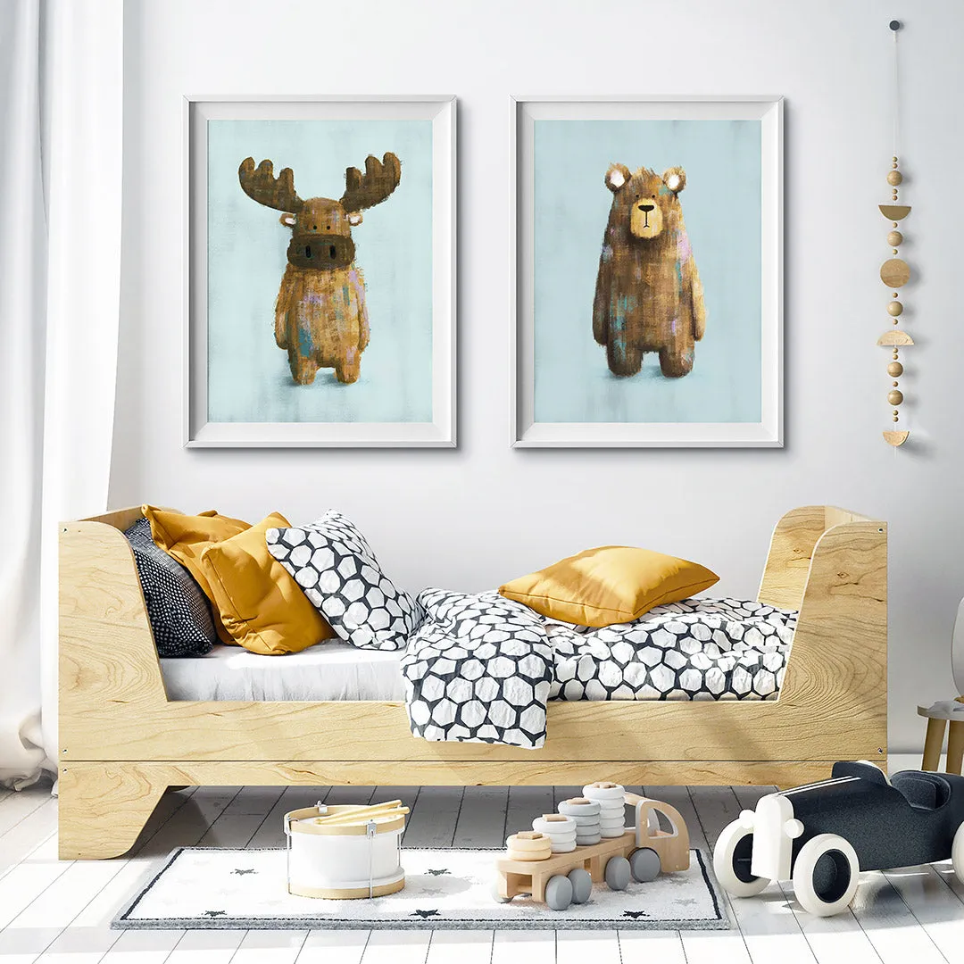 Woodland Moose & Bear Nursery Prints Set Of 2