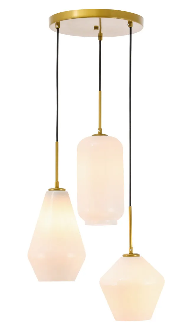 ZC121-LD2269BR - Living District: Gene 3 light Brass and Frosted white glass pendant